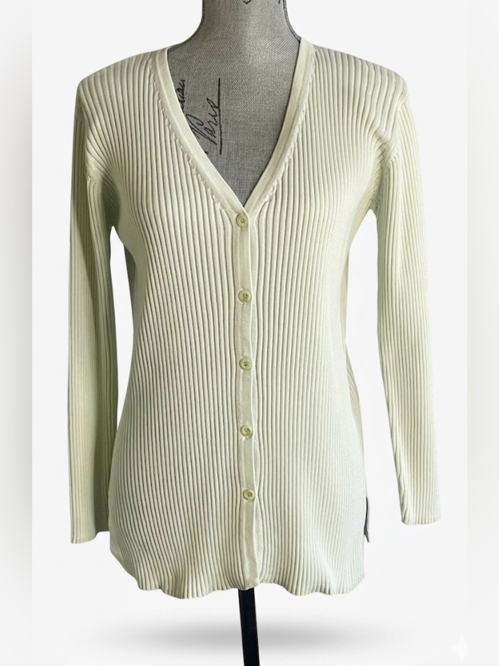 Club Monaco Pale Pistachio Ice 100% Cotton Ribbed Longline Cardigan - Medium